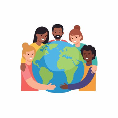 Çeşitlilikte birlik. Farklı etnik kökenlere sahip insanlar birbirleriyle iyi geçinir ve dost olurlar. İnsanlar dünyayı kucaklıyor. tasarım 2