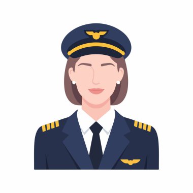Tam nitelikli bir pilot tasviri. Pilot avatarı için düz tasarım. Kadın bir pilot. Düz karakter tasarımı. dizayn 3