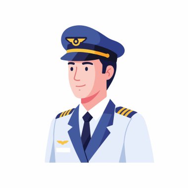 Tam nitelikli bir pilot tasviri. Pilot avatarı için düz tasarım. Erkek bir pilot. Düz karakter tasarımı. dizayn 3