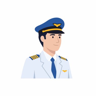 Tam nitelikli bir pilot tasviri. Pilot avatarı için düz tasarım. Erkek bir pilot. Düz karakter tasarımı. tasarım 2