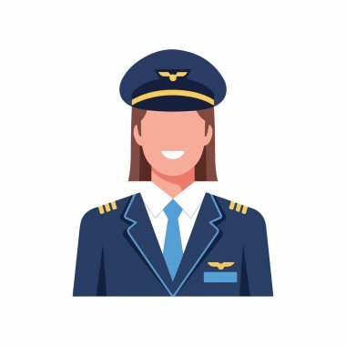 Tam nitelikli bir pilot tasviri. Pilot avatarı için düz tasarım. Kadın bir pilot. Düz karakter tasarımı. tasarım 1