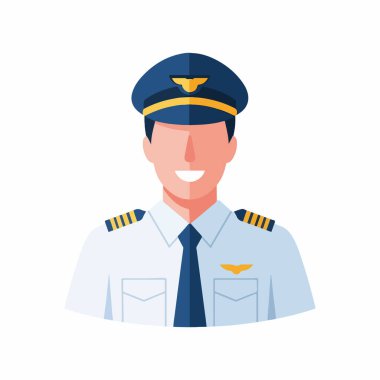 Tam nitelikli bir pilot tasviri. Pilot avatarı için düz tasarım. Erkek bir pilot. Düz karakter tasarımı. tasarım 1