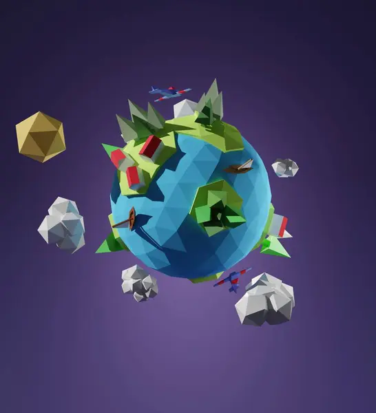 3D sahne diyoraması düşük polyester model 3D sahne 3D sanatçı duvar kağıdı gezegen çizgi filmi