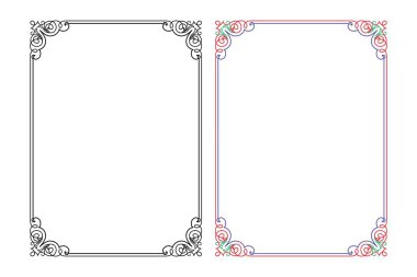 Klasik kaligrafik retro vignette kaydırma çerçeveleri dekoratif tasarım elementleri siyah ve renk izole vektör çizimi