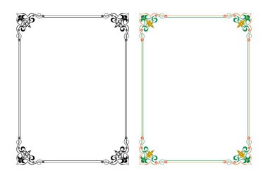 Klasik kaligrafik retro vignette kaydırma çerçeveleri dekoratif tasarım elementleri siyah ve renk izole vektör çizimi