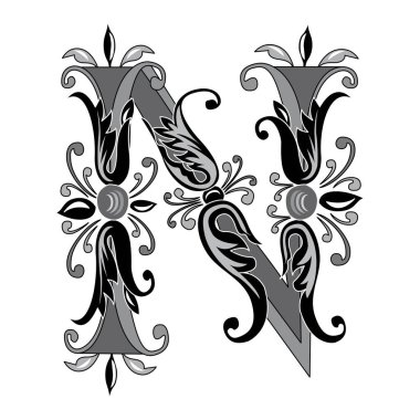 Vincente Baş harfleri Büyük harf N vektör tasarım çizimi