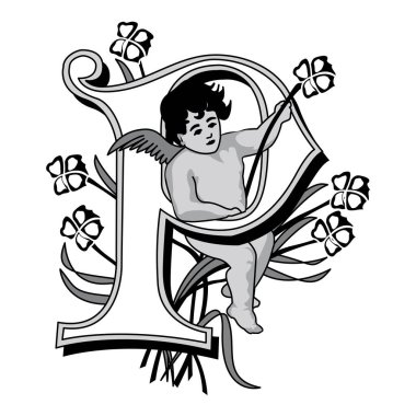 Meleklerin Baş harfleri Büyük harf P vektör tasarımı çizimi