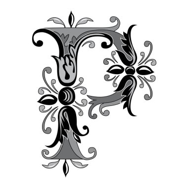 Vincente Baş harfleri Büyük harf P vektör tasarımı çizimi