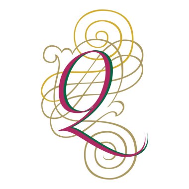 Fantasia Başlangıç Yazı Tipi Büyük Harf Q vektör tasarımı çizimi