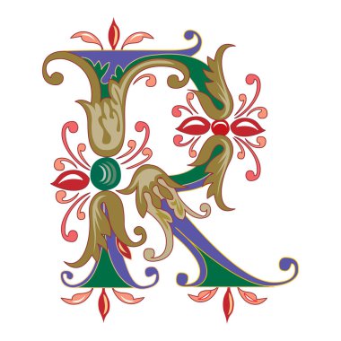 Vincente Baş harfleri Büyük harf R vektör tasarımı çizimi