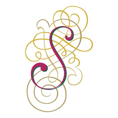 Fantasia Başlangıç Yazı Tipi Büyük harf S vektör tasarımı çizimi