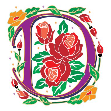 Rosette Başlangıç Yazı Tipi Büyük harf D vektör tasarım çizimi