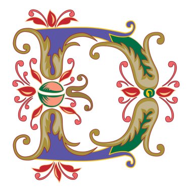 Vincente Baş harfleri Büyük harf D vektör tasarımı çizimi