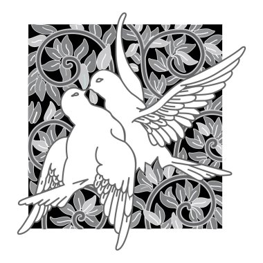 Çiçek ve kuş izole vektör illüstrasyonlu klasik retro kaligrafik sanat dekoratif öğeleri çizimi
