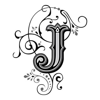 Art Tuscani Baş harfleri Büyük harf J vektör tasarım çizimi