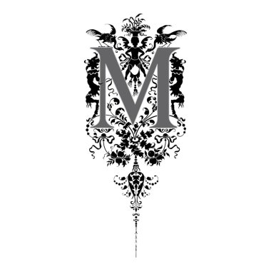 Sanat Rönesansı Yazı Tipi Büyük Harf M vektör tasarımı illüstrasyonu