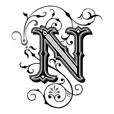 Art Tuscani Baş harfleri Büyük harf N vektör tasarım çizimi