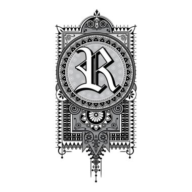 Art Marquesa Baş harfleri Büyük harf R vektör tasarımı çizimi