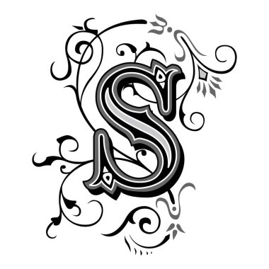 Art Tuscani Yazı Tipi Büyük harf S vektör tasarımı çizimi