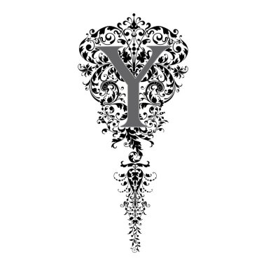 Sanat Rönesansı Yazı Tipi Büyük harf Y vektör tasarımı çizimi