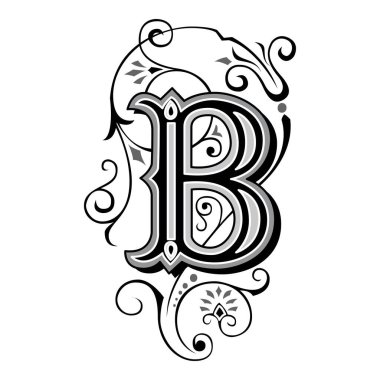 Art Tuscani Başlangıç Yazı Tipi Büyük harf B vektör tasarım çizimi
