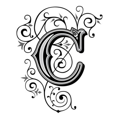 Art Tuscani Yazı Tipi Büyük harf C vektör tasarım illüstrasyonu