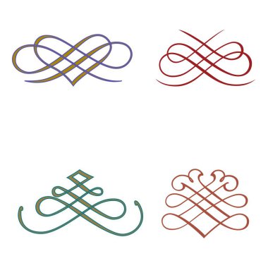 Klasik kaligrafi çiçekli vignette kaydırma köşeleri süs tasarım elementleri izole vektör illüstrasyonunu ayarlar