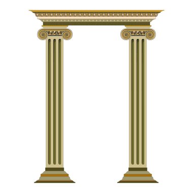Eski klasik sütunlar. Yunan ve Roma mimari sütunları, tarihi mimari sütunlar izole edilmiş vektör illüstrasyonları. Antika klasik sütunlar. Yunan direği, tarihi çizgi podyumu