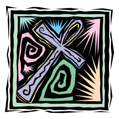 Coptic Ankh Cross, Horus 'un Gözü ve hiyeroglifleri olan vektör pankartları..