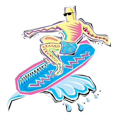 Düz vektör illüstrasyonlu sörf sembollü yaz sporu tasarımı