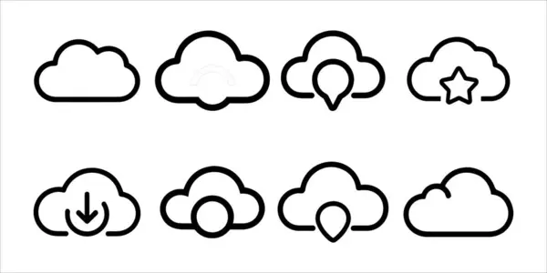 Bulut, bulut, bulut, kar, bulut, bulut, ağ için bulut vektör simgeleri gibi 16 ana hatlı düzenlenebilir simge kümesi,