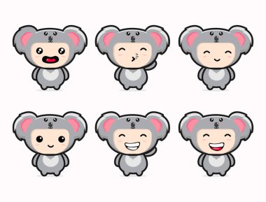 şirin koala düz tasarım seti vektörü, ilüstrasyon, grafik sanat