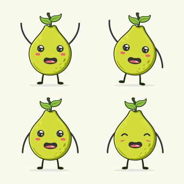 Şirin ve şirin guava meyve tasarımı Kawaii vektör grafikleri
