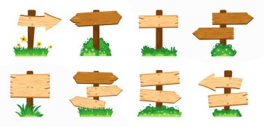 Tahta İmza Vektör Koleksiyonu - Oyun veya Harita Tasarımı için Çizgi Roman Yön Tahtaları