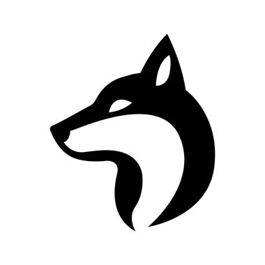 Minimalist Siyah ve Beyaz Kurt Baş Logo Vektörü Hayvan Tasarımı