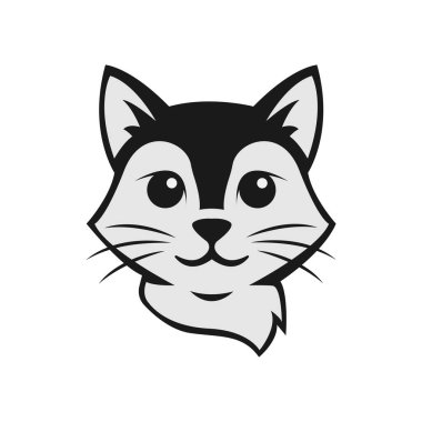 Şirin Minimalist Kedi Yüzlü Logo Vektörü Hayvan Simgesi Çizimi