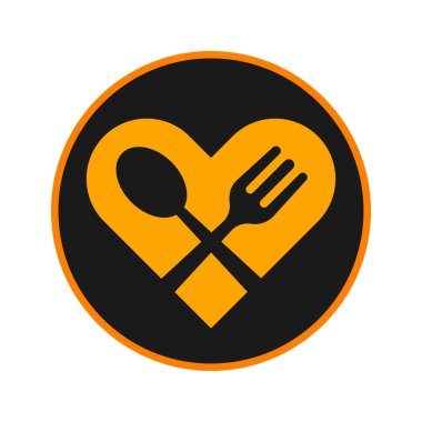 Kaşık ve Çatal Aşkı Yemek ve Yemek Simgesi ile Kalp Şeklinde Yemek Logosu