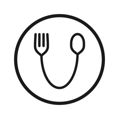 Bir Çemberdeki Minimalist Çatal ve Kaşık Simgesi Gıda Logosu Tasarımı