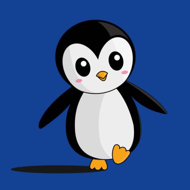 Mavi Arkaplan Üzerine Şirin Penguen Çizimi