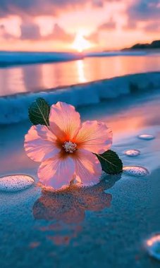 Gün batımında güzel bir sahilde açan çiçeklerin videosu.
