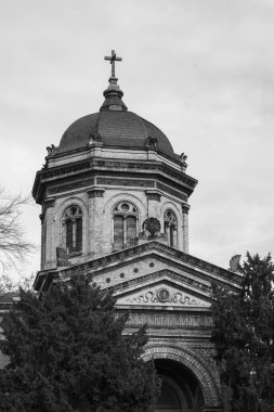 Mezarlıktaki güzel bir katedral - siyah ve beyaz