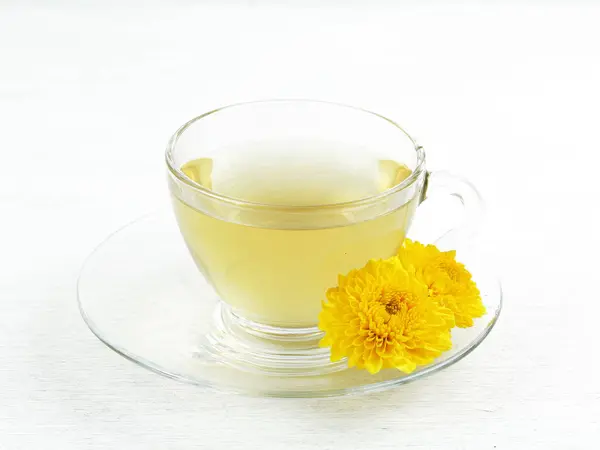 Chrysanthemum tea and Chrysanthemum flower. Healthy beverage for drink. Herbs and medical concept.