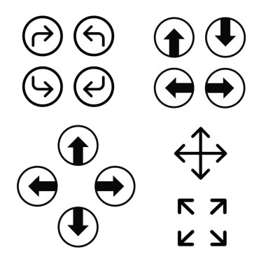 Yön Oku Simgesi UI Navigasyon Sembollerini Çember ve Satır Biçiminde Ayarla