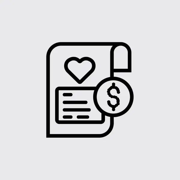 Para sembolü, kalbi ve alyansı olan zarif bir düğün ikonu. Bütçe tasarımları, planlamacılar ve düğünle ilgili finansal çizimler için mükemmel.