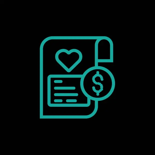 Para sembolü, kalbi ve alyansı olan zarif bir düğün ikonu. Bütçe tasarımları, planlamacılar ve düğünle ilgili finansal çizimler için mükemmel.