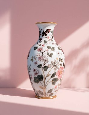 Pastel Arkaplanda Çiçek desenli zarif Çin Porselen Vazosu