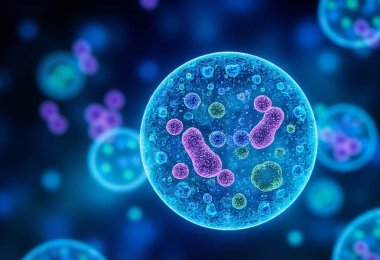 Bakteri, protozoa ve hücresel organeller de dahil olmak üzere çeşitli mikroskobik hücre yapılarını gösteren yüksek çözünürlüklü dijital çizimler. Eğitim amaçları, bilimsel görseller, biyoteknoloji ve sağlık tasarımı için.