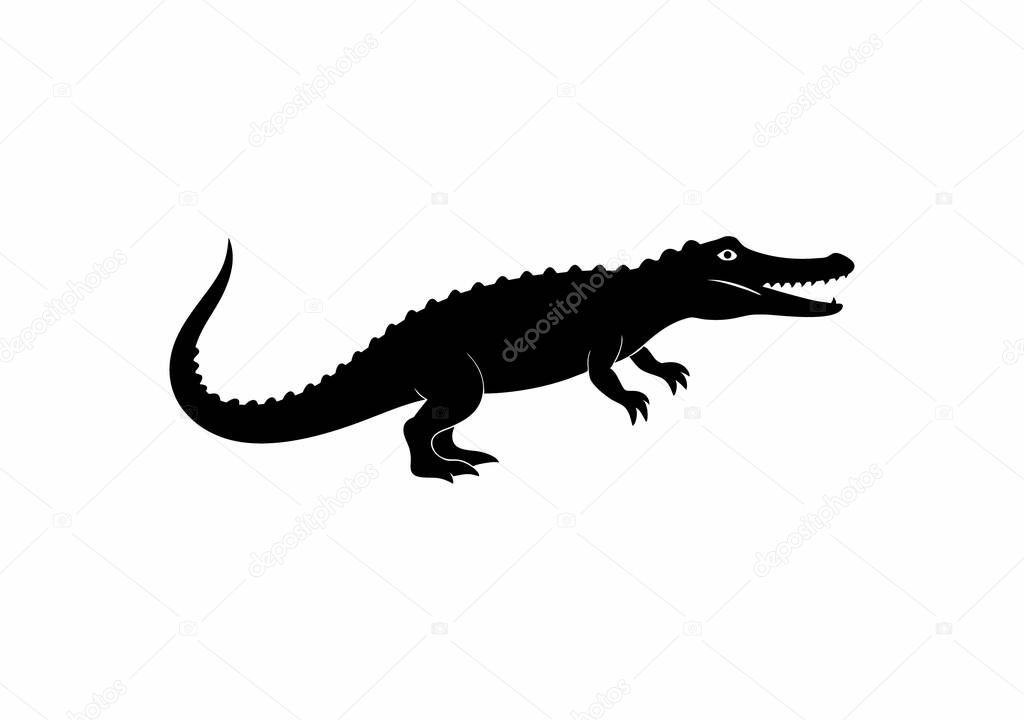 Bold crocodile silhouette in side profile, perfect for t-shirt prints, wildlife themes, and jungle artwork. High quality and scalable for digital and print projects.