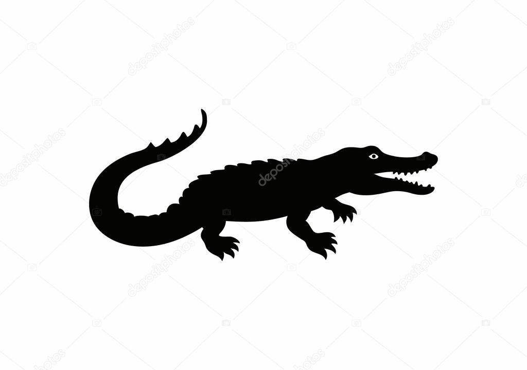 Bold crocodile silhouette in side profile, perfect for t-shirt prints, wildlife themes, and jungle artwork. High quality and scalable for digital and print projects.