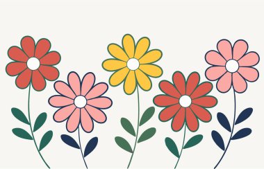 Yapraklı Renkli Daisy Çiçek Vektörü İllüstrasyonu